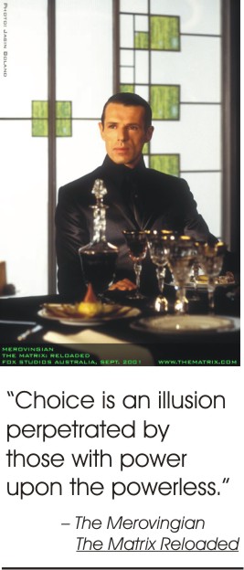 Lambert Wilson as The Merovingian in "The Matrix Reloaded", with quotation