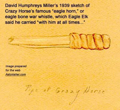 Eagle Horn of eagle bone whistle used by Crazy Horse, sketched by David Humphreys Miller