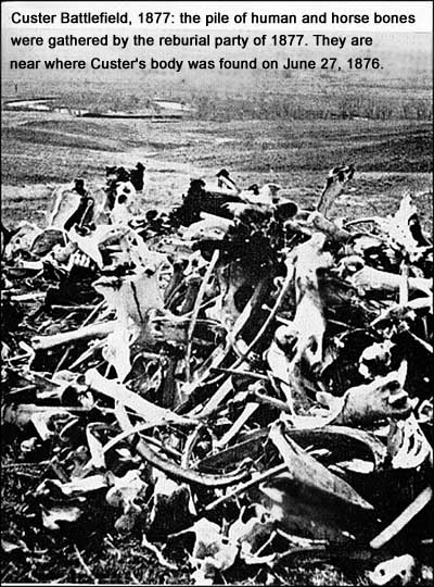 Bones of the dead piled on the Little Bighorn battlefield in 1877