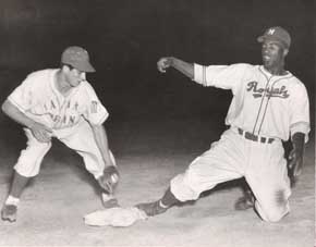 Jackie Robinson steals second in Havana, 1947